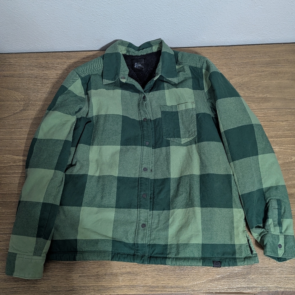 5.11 Tactical Flannel Jacket Womens Large Green Plaid Sherpa Fleece Shacket Snap